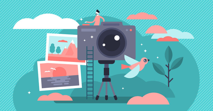 Photographer vector illustration. Flat tiny camera picture person concept.