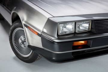 Professional studio photography of Back to the Future DeLorean.