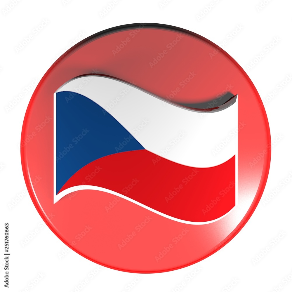 Poster red circle push button flag of czech republic- 3d rendering illustration