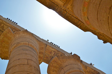 Ruins of the Temple of Karnak. Columns close view.