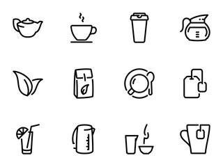 Set of black vector icons, isolated against white background. Illustration on a theme Tea