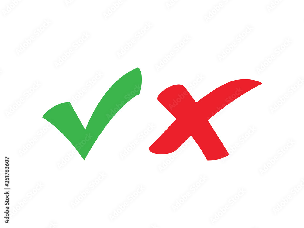 Poster tick and cross signs. green checkmark ok and red x icons, simple marks graphic design. symbols yes a