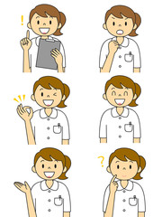白衣の女性 看護師 6種類の仕草やポーズ セット