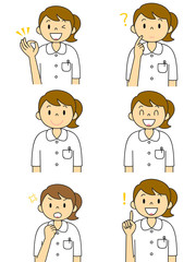 白衣の女性 看護師 6種類の仕草やポーズ セット