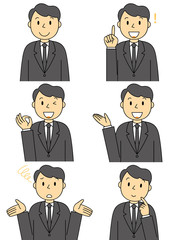 人物 喪服 礼服 黒いスーツの男性 6種類の仕草やポーズ セット