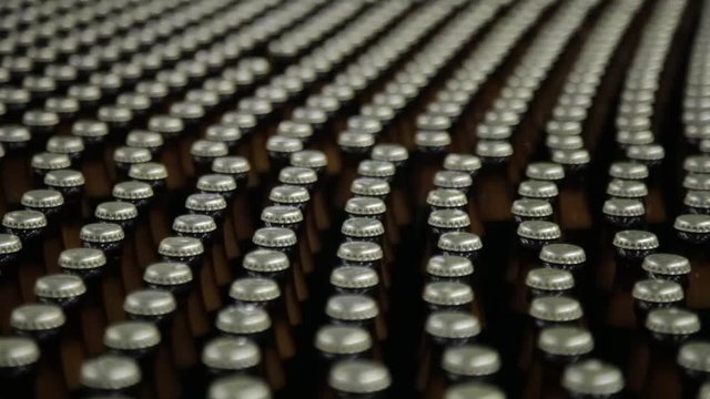 Beer bottles on production line. Beer factory conveyor line