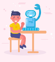 Boy making robot Vector. Cartoon. Isolated art