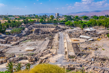 Aerial view of Beit Shean roman ruins in Israel