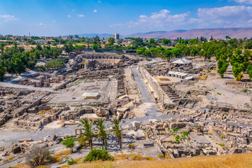 Aerial view of Beit Shean roman ruins in Israel
