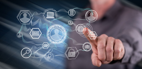 Man touching a social network concept