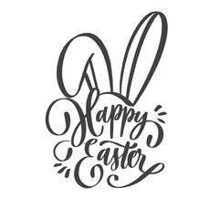 Hand sketched Happy Easter text for  logotype, badge and icon with bunny ears. Drawn Resurrection Sunday postcard, card, invitation, poster, banner template lettering typography. Seasons Greetings.