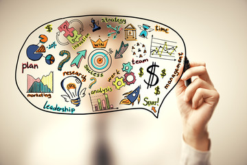 Business scheme concept, startup double exposure background.