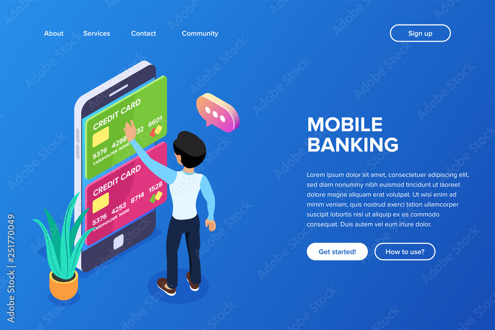 Poster isometric mobile banking concept. transfer of funds using a mobile phone. using a smartphone for ope