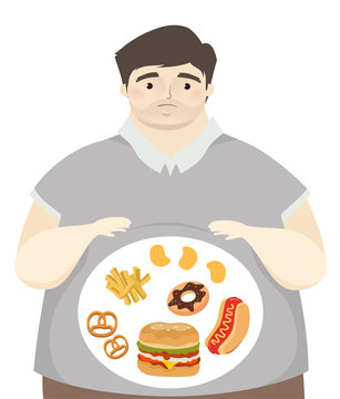 Man Big Tummy Junk Foods Illustration