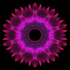 Floral Color Mandala. Arabic, Indian, Motifs. Vector Illustration. Black purple color