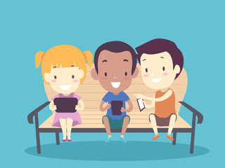 Kids Playing Smart Phone Illustration
