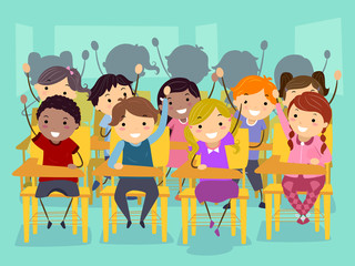 Stickman Kids Classroom Raise Hands Illustration
