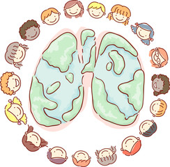 Stickman Kids Lung World Illustration