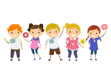 Stickman Kids Majblomma Pins Illustration