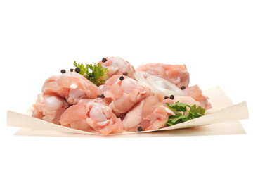 Chopped raw chicken, isolated. Uncooked.