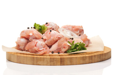 Chopped raw chicken, isolated. Uncooked.