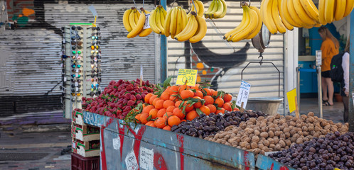 Fruits and nuts on a street market stall, Athens Greece