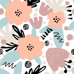 Seamless pattern with hand drawn flowers