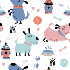 Stickers pour porte Chiens Modèle sans couture avec petits chiens