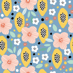 Seamless background with flowers and papaya