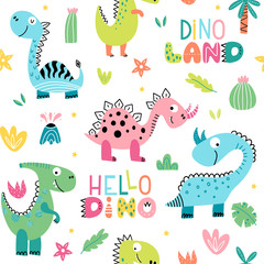 Funny cartoon dino seamless pattern © rosypatterns