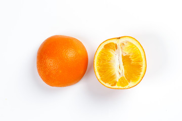 Orange Fruit half cut slices top view white background