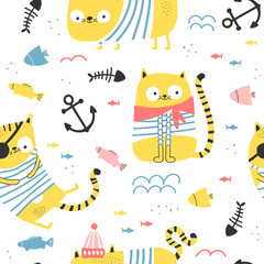 Kids background with cats pirates