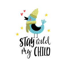 Funny bird illustration with lettering