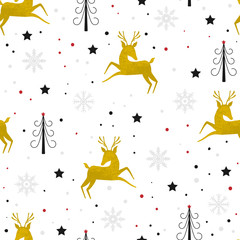 Seamless pattern with deer in forest