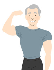 Senior Man Fit Flex Right Arm Illustration