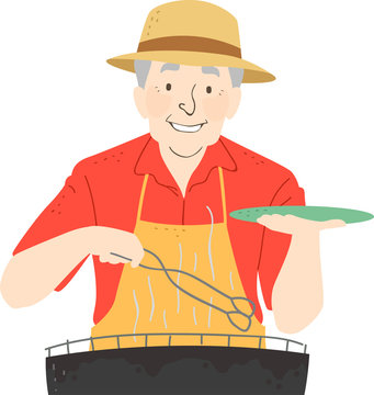 elderly man grilling food outdoors clip art preview