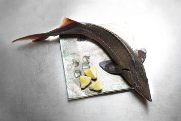 Jesiotr, świeża ryba  w kuchni © foodandcook