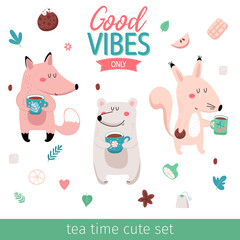 Animals with tea cups clip art