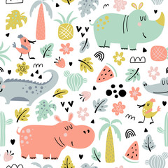 Cute African animals seamless background © rosypatterns