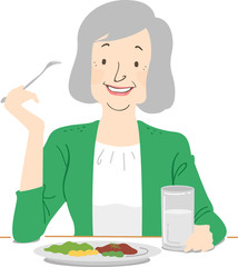 Senior Woman Eat Healthy Illustration