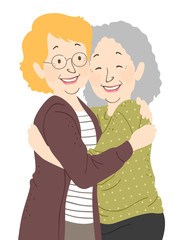 Senior Woman Hug Illustration