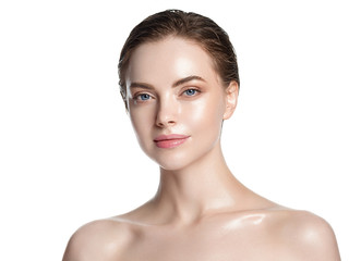 Skin care woman face with healthy beauty skin face closeup cosmetic age concept