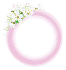 Vector pink, floral  circle  frame isolated on white.