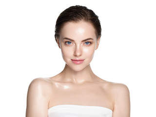 Skin care woman face with healthy beauty skin face closeup cosmetic age concept
