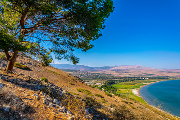 Sea of Galilee viewed from mount Arbel in Israel