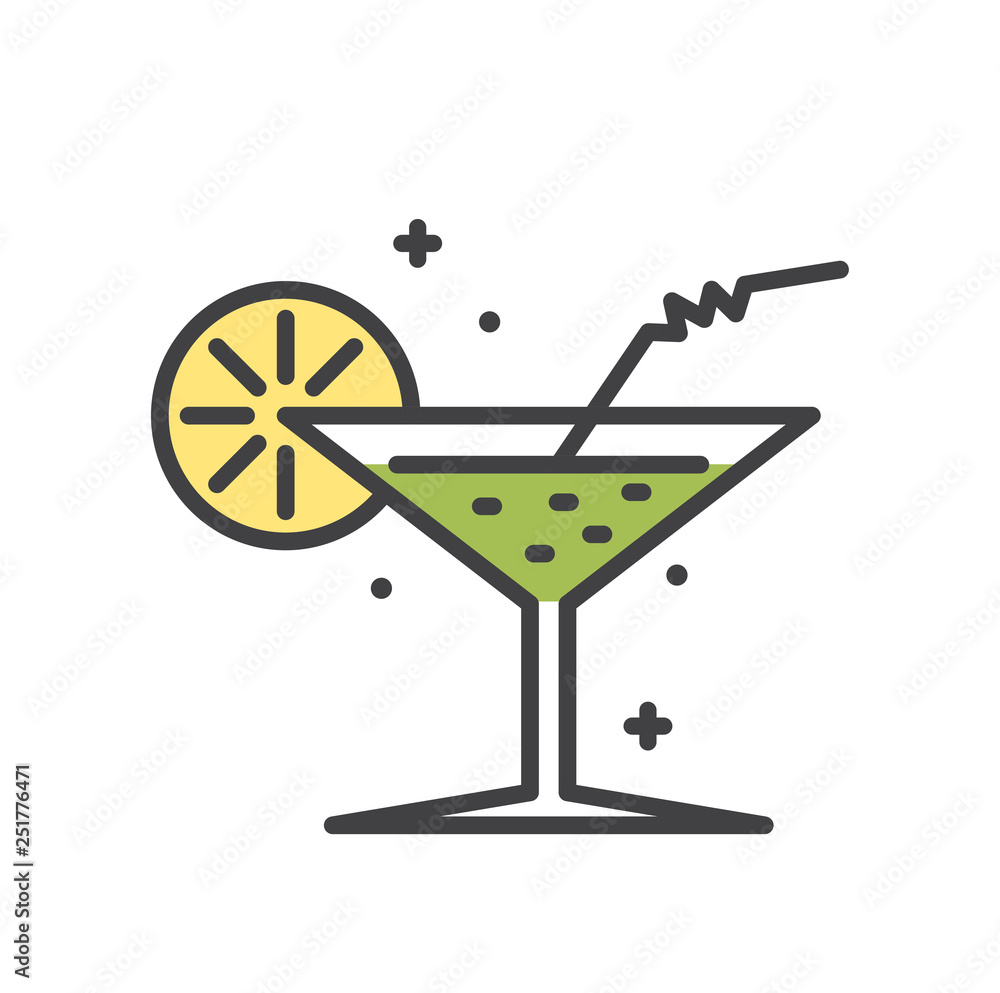 Poster cocktail line icon on white background for graphic and web design, modern simple vector sign. intern