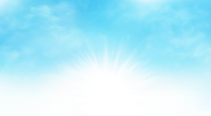 Naklejka na ściany i meble Summer background of sunburst blue sky wide scene artwork. You can use for ad, poster, cloudy day print, cover design.