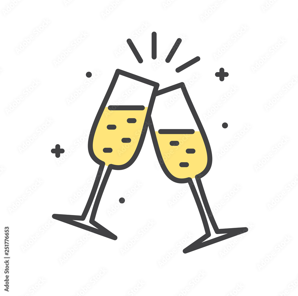 Poster champagne line icon on white background for graphic and web design, modern simple vector sign. inter