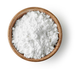 wooden bowl of powdered sugar