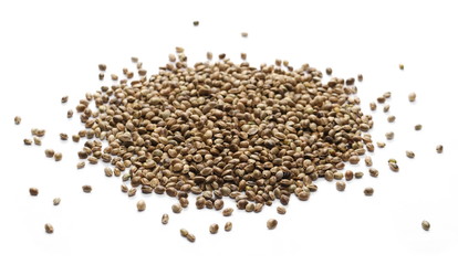 Hemp seeds isolated on white background